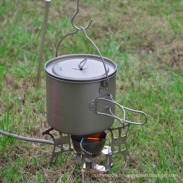 Tasse de camping Pot en titane à poignée pliable avec couvercle